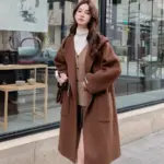 Warm Hooded Wool Blend Mid-Length Coat for Women