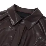 Retro Brown PU Leather Zipper Jacket for Women, Slim Fit