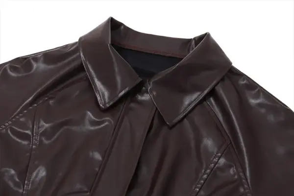 Retro Brown PU Leather Zipper Jacket for Women, Slim Fit