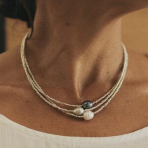 Vintage Freshwater Pearl Bead Necklace, Micro Inlay Design
