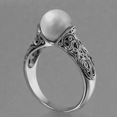 Pearl Inlay Gold ABS Ring for Women with Geometric Design