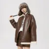 Warm Thickened Lambswool PU Leather Cotton Jacket - Black