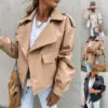 Women PU Leather Top Coat Jacket Loose