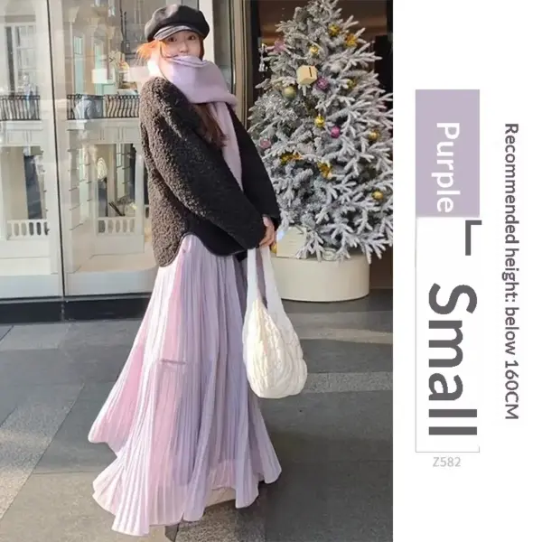 Womens Purple High-Waisted Flowy Fluffy Knit Skirt Womens Purple High-Waisted Flowy Fluffy Knit Skirt