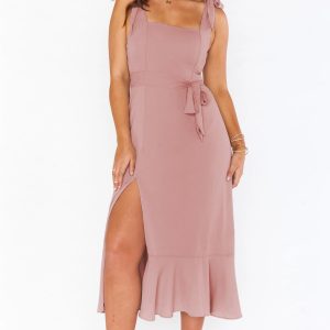 Women's Dresses Summer Elegant Bridesmaid Square Neck Ruffle Split Midi Formal Dress For Wedding Guest Cocktail Party