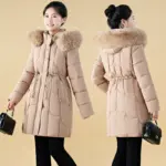 Warmth-Boosting Womens Mid-Length Padded Jacket with Detachable Fur Collar