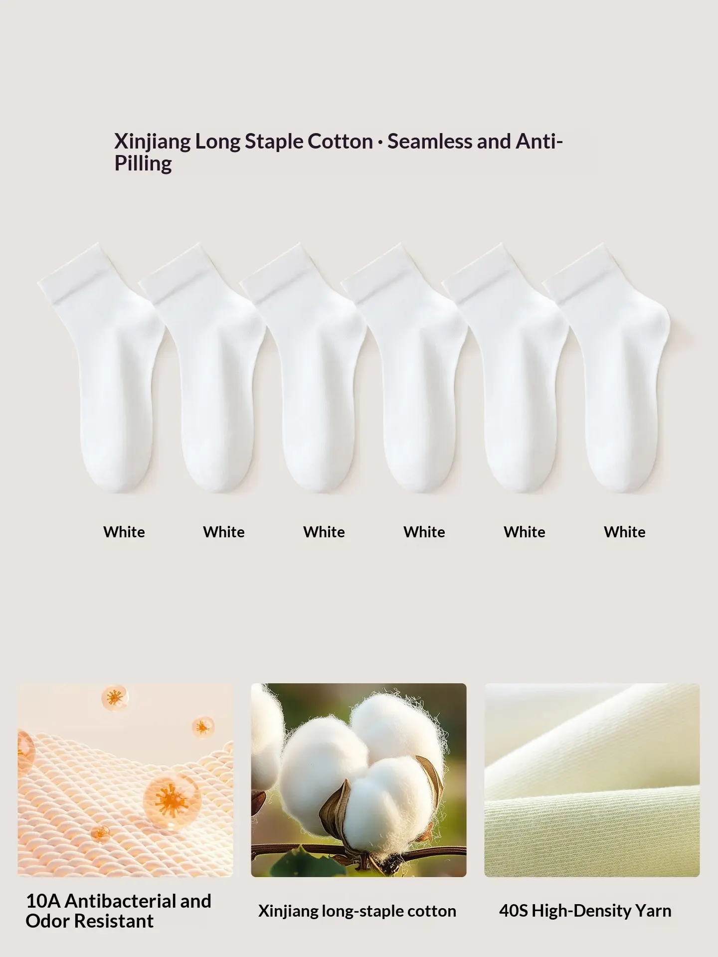 Women's Boneless Sutured Antibacterial Cotton Mid-Calf Socks