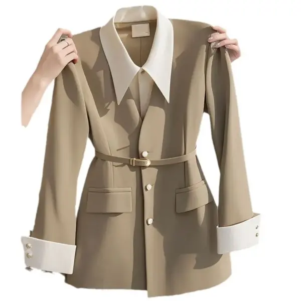 Womens Waist-Cinching Black Fake Two-Piece Blazer