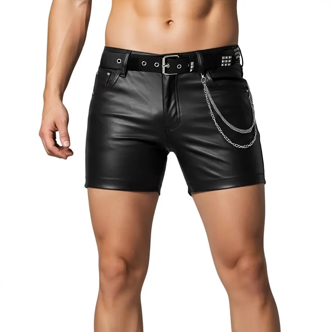Fitted Slimming Men’s PU Leather Shorts, High Waist Black Fitted Slimming Men’s PU Leather Shorts, High Waist Black