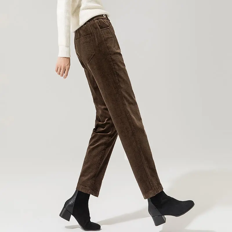 Flattering Striped Tapered Women’s Corduroy Pants with Fleece Lining