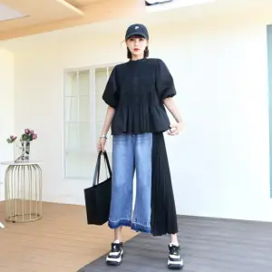 Cotton Denim Cropped Pants for Women, Free Size