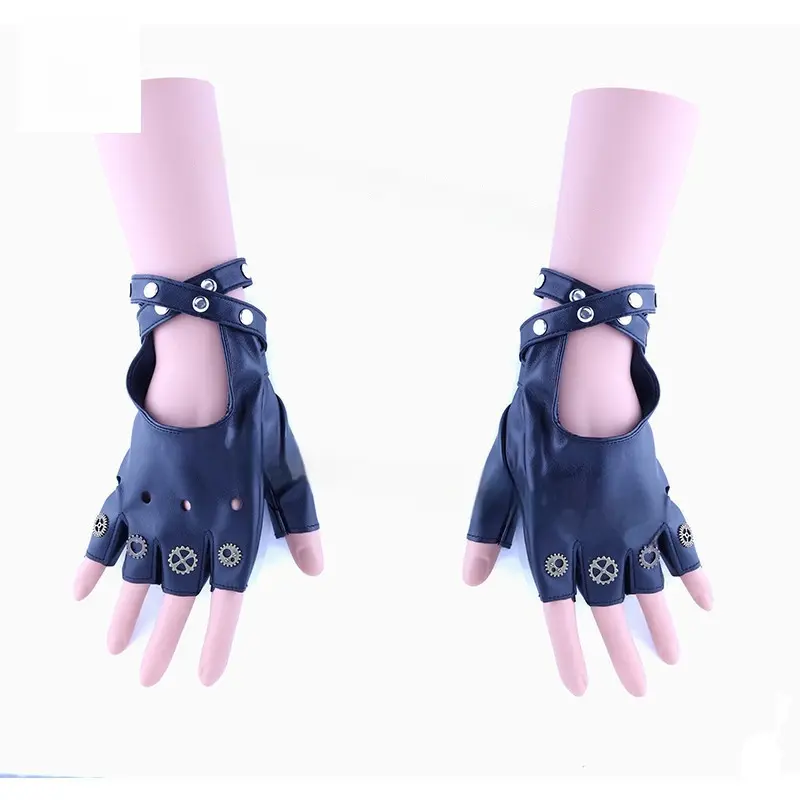 Gothic Rose Bow Statement Gloves for Women, Black Leather