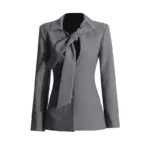 Lace-Up V-Neck Single-Breasted Gray Blazer for Women