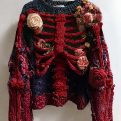 3 D Digital Print Halloween Crewneck Loose Sweater - Chunky Knit