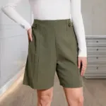 Breathable Linen Blend Mid-Waist Button Shorts for Women