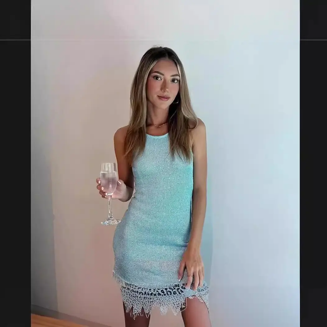 Breathable Cotton Tassel Dress for Women - Sky Blue Breathable Cotton Tassel Dress for Women - Sky Blue