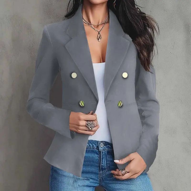 Tailored Double-Breasted Women’s Blazer with Buttons - Black Tailored Double-Breasted Women’s Blazer with Buttons - Black