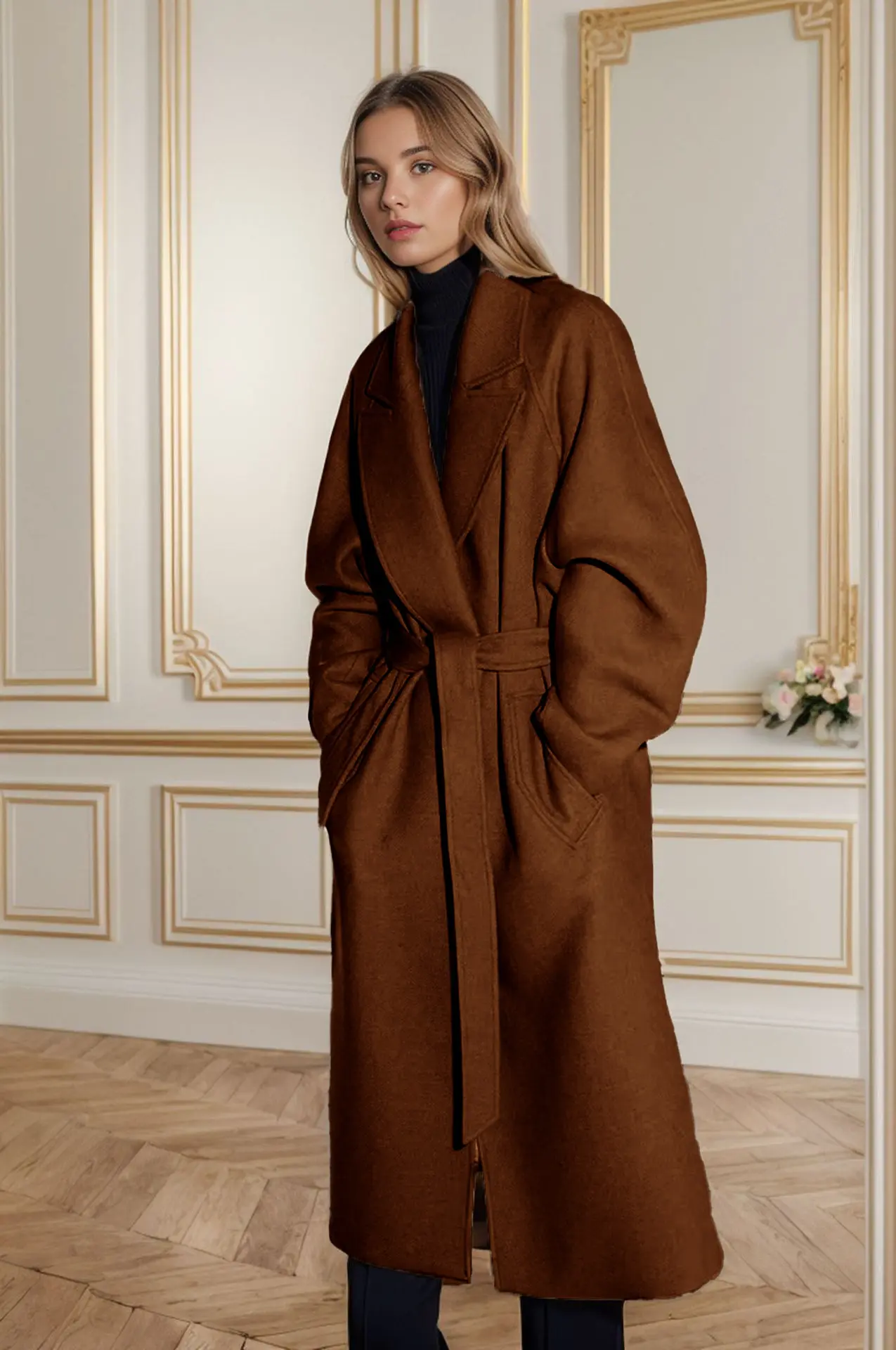 Warm Wool-Blend Autumn Winter Coat for Women - Black/White/Brown Warm Wool-Blend Autumn Winter Coat for Women - Black/White/Brown