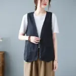 30026f2a-780c-4b24-9fd5-317e2bce5b7c.webp Relaxed Fit Cotton-Linen Sleeveless Vest with Button Detail