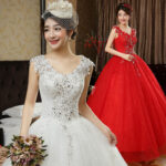 3014994900_140963403.jpg Double-Shoulder Lace Bridal Wedding Dress in Red & White