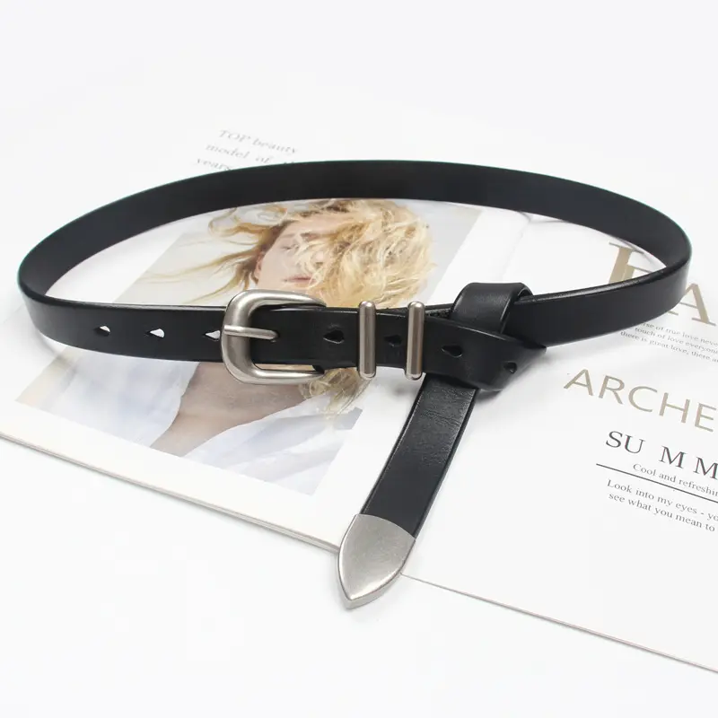 Slender Waist Effect Leather Belt for Women, Silver Buckle