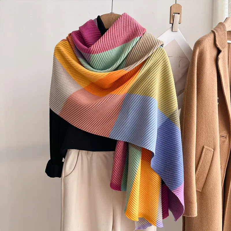 Self-Heating Warmth Crinkled Faux Cashmere Shawl for Women