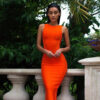 Figure-Flattering Knitted Sleeveless Cocktail Dress - Black Orange Figure-Flattering Knitted Sleeveless Cocktail Dress - Black Orange