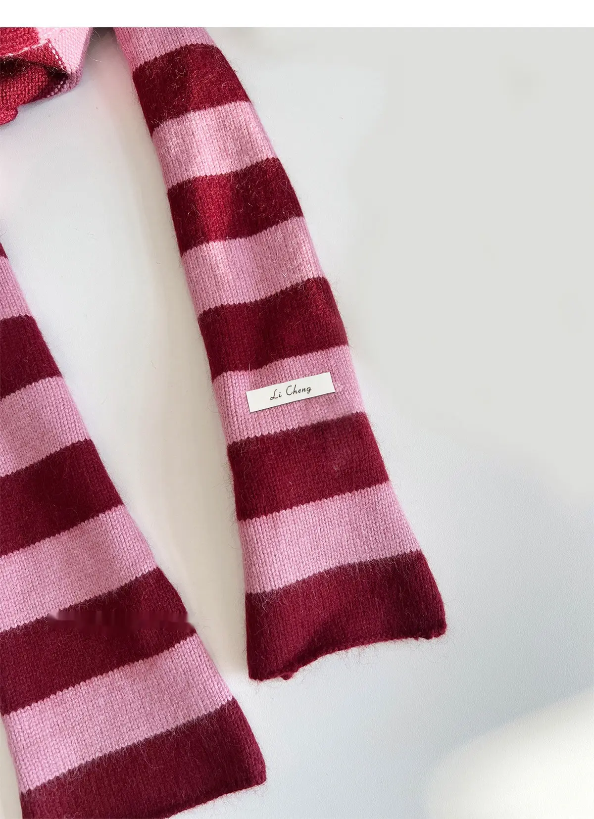 Warmth-Retaining Striped Knit Neck Warmer, Pink