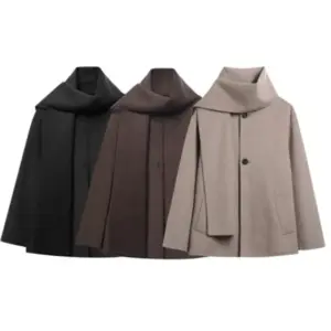 Elegant Women’s Wool-Blend Short Coat Jacket with Pockets