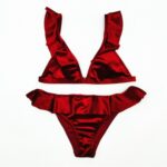 Support-Free Velvet Ruffle Bikini Set with Removable Pads