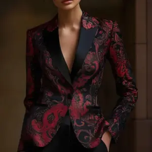 New Womens Printed V-Neck Professional-Chic Blazer Coat