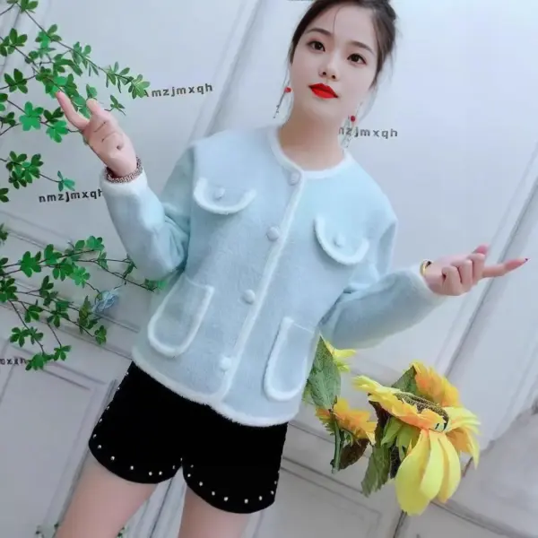 Soft Imitation Mink Fur Look Knitted Cardigan with Tassels