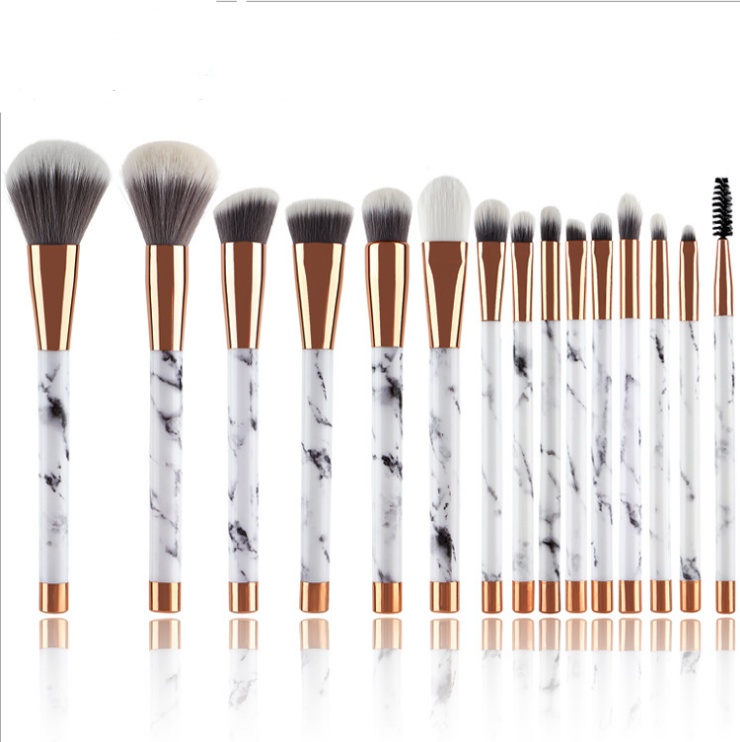 Smooth Full-Face & Eye Marble Makeup Brush Set, 11-Piece