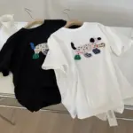 Heavy-duty 3D Embroidered Puppy Crewneck Short-sleeve Womens Top