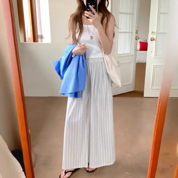 Versatile Striped Wide-leg Pants For Women