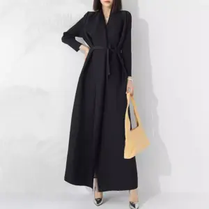 Long Structured Women’s Trench Coat with Free Size - Black/Gray