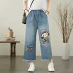 Butterfly Embroidered Loose-Fit Cotton Denim Jeans for Women