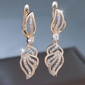 Champagne Gold White Diamond Leaf Ear Cuff for Minimalist Style