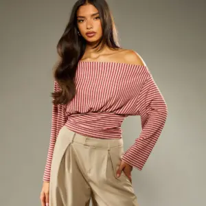 Off-Shoulder Striped Pullover Top for Women, Slim Fit