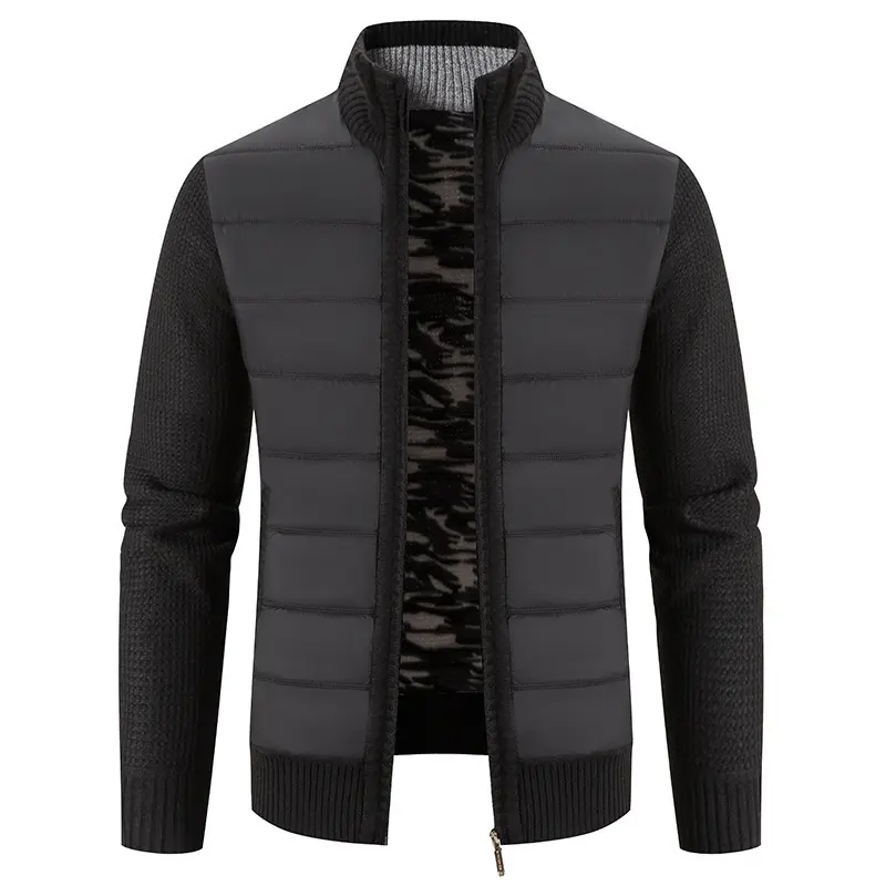 Stand Collar Men’s Cardigan Sweater Coat, Fleece-Lined Stand Collar Men’s Cardigan Sweater Coat, Fleece-Lined
