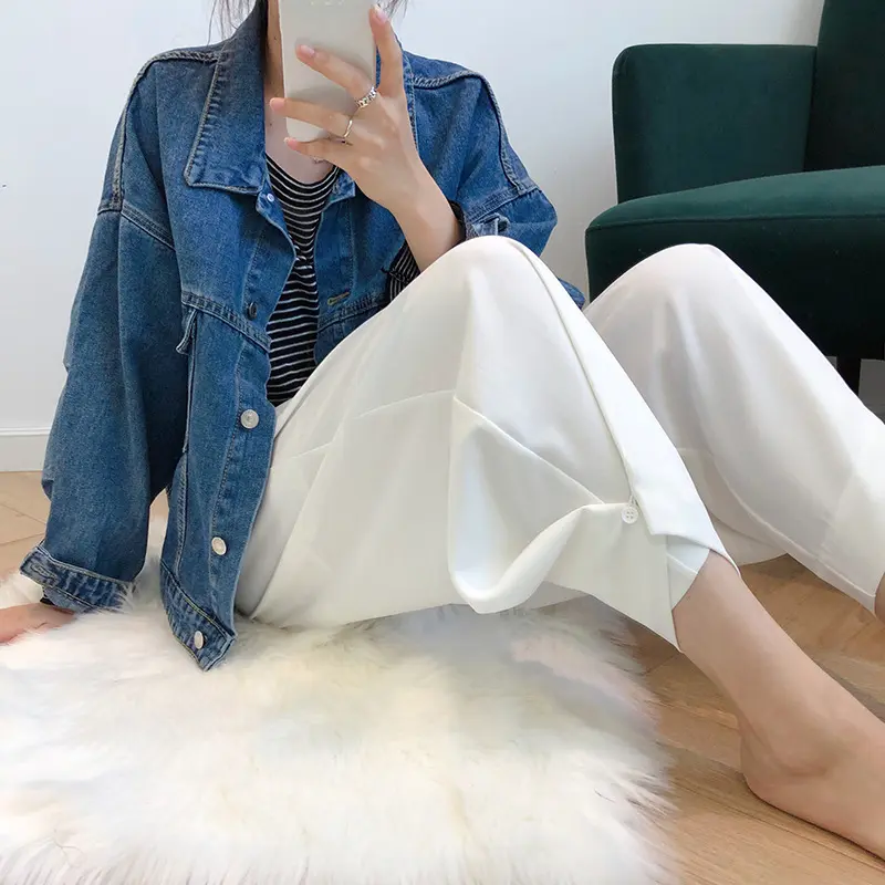 High Waist Drape Wide-leg Pants Cropped Casual Pants High Waist Drape Wide-leg Pants Cropped Casual Pants