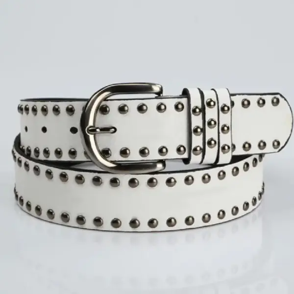 Womens Soft PU Leather Belt with Pin Buckle & Rivets 3.6 cm