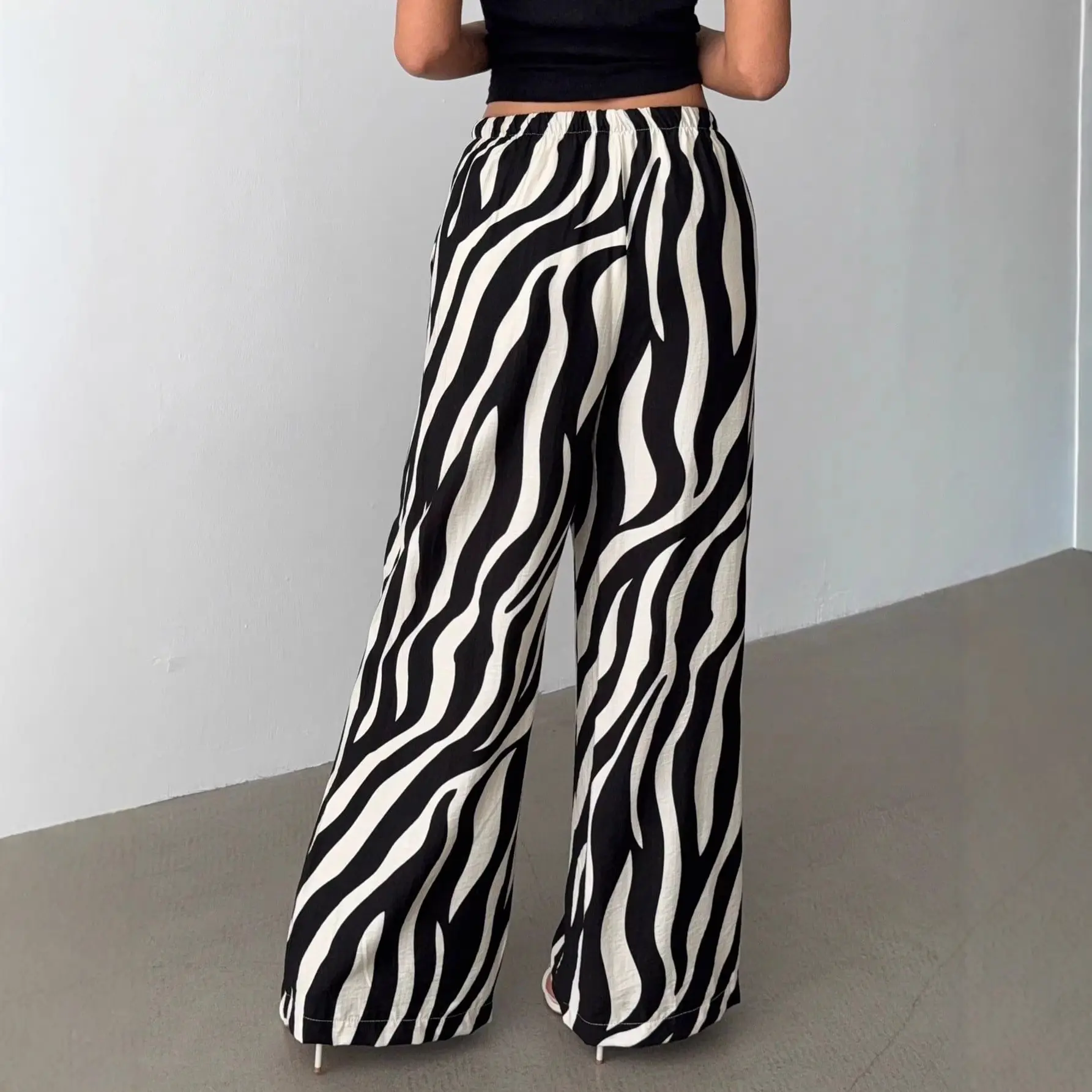 Bold Black & White Printed Wide-Leg Pants for Women