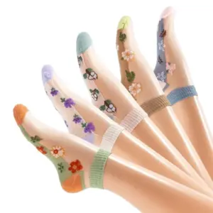Women's Floral Print Sheer Mesh Ankle Socks Summer Breathable Transparent Casual Socks