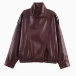Women’s Faux Leather Jacket Stand-Up Collar Pockets