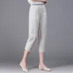 Breathable Linen Harem Pants for Women, High Waist