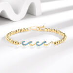 Diamond-Studded Wave Bracelet for Women, Electroplated Finish