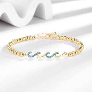 Diamond-Studded Wave Bracelet for Women, Electroplated Finish