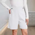Breathable Linen Blend Mid-Waist Button Shorts for Women