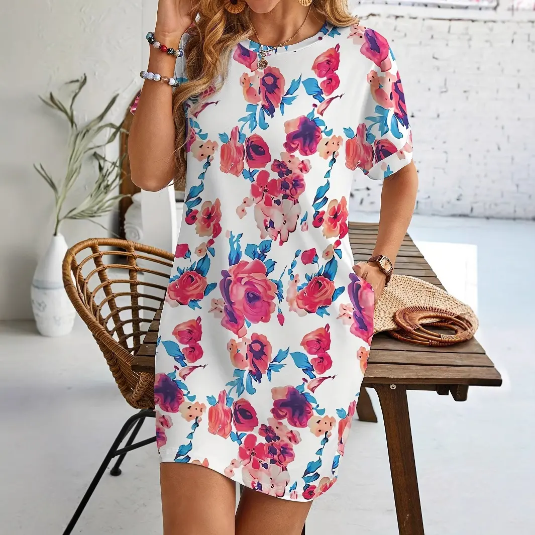Printed Short Sleeve Dress For Women